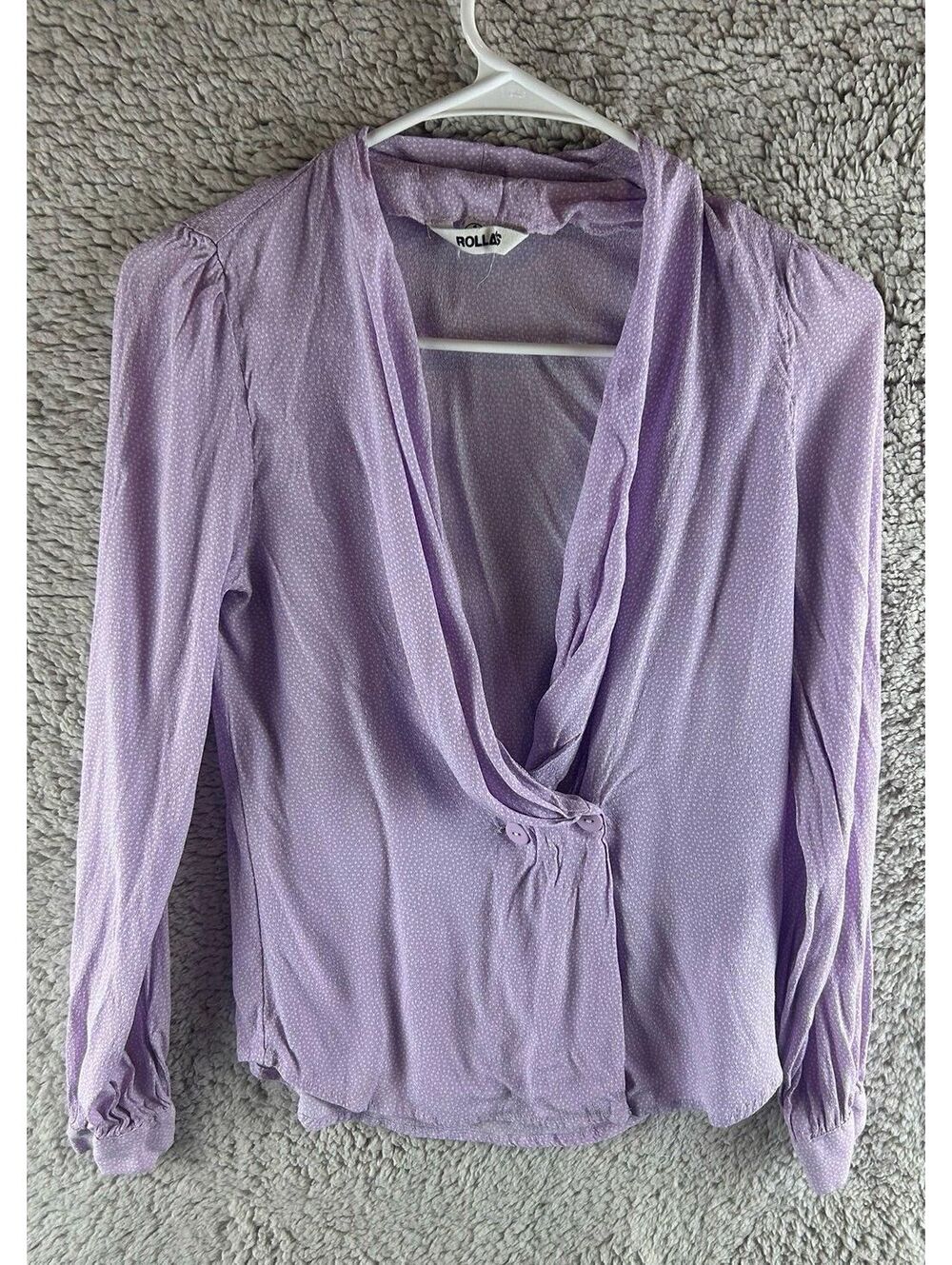 Rolla’s Women’s Purple Sheer Wrap Blouse Size XS Long Sleeve Draped Top